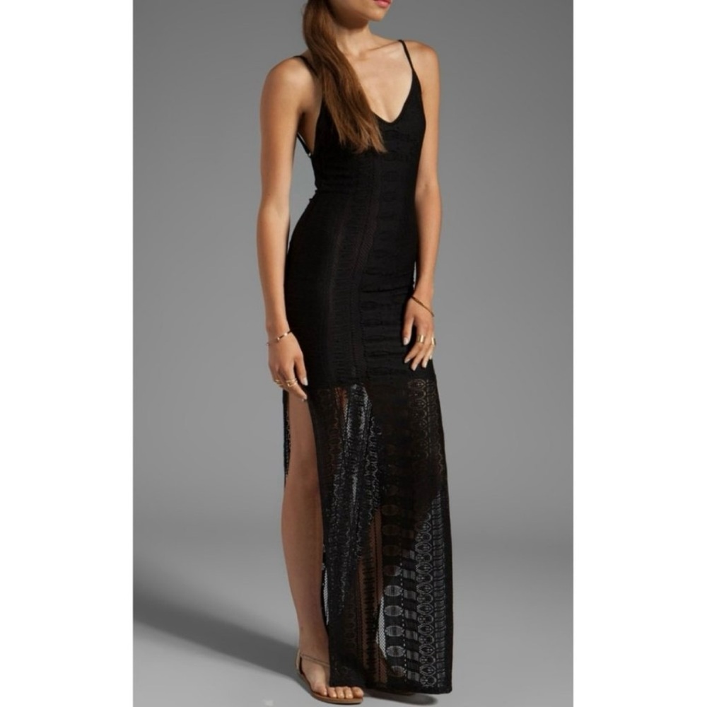 For Love & Lemons Black Maxi Dress with Sheer Lace Skirt